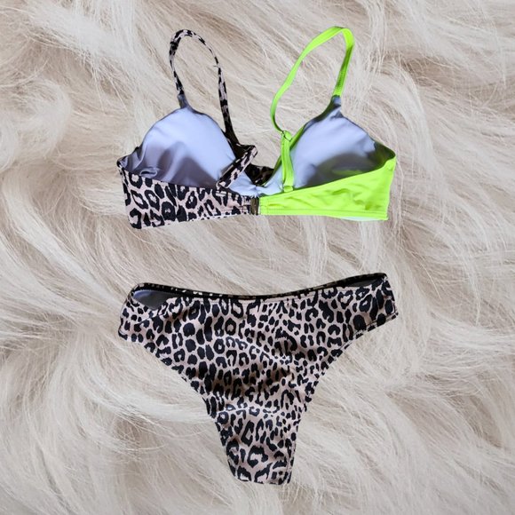 NIB  L'ASHER (S) Lime/Yellow and Leopard Bikini Small NEW in BAG - Picture 2 of 6